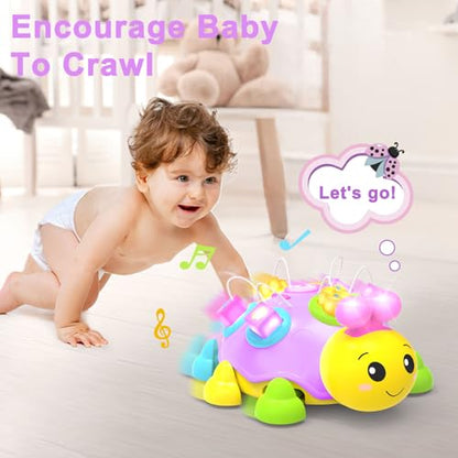 Baby Musical Ladybug Crawling Toys,Baby Toy 6-12 Months with Light-up Music, Early Educational Learning Montessori Toy, Infant Gift Toys for 7 8 9 10 11 Months 1-2 Years Old Newborn Girls (Pink)
