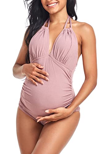 EastElegant Maternity Swimsuits One Piece V-Neck Pregnancy Swimwear Halter Maternity Bikini