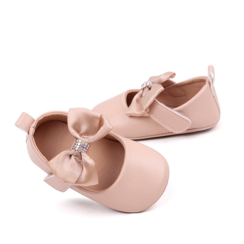 HsdsBebe Infant Baby Girls Mary Jane Flats Bow Non-Slip Soft Sole Princess Toddler First Walkers Sneaker Wedding Dress Shoes