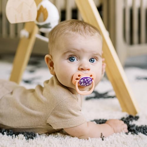 Dr. Brown's Advantage Glow-in-the-Dark Baby Pacifier, Fully Symmetrical Soother with Soft Silicone Bulb, Lavender Love-Coral Ocean, 0-6m, BPA Free, 4 Pack