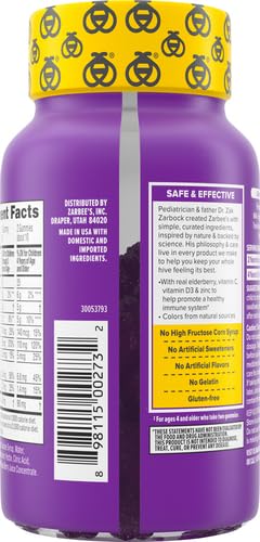 Zarbee's Children's Daily Immune Support Gummies with Real Elderberry + Vitamins A, C, D, E & Zinc to Help Promote a Healthy Immune System, No Artificial Flavors, Gluten-Free, 42 ct