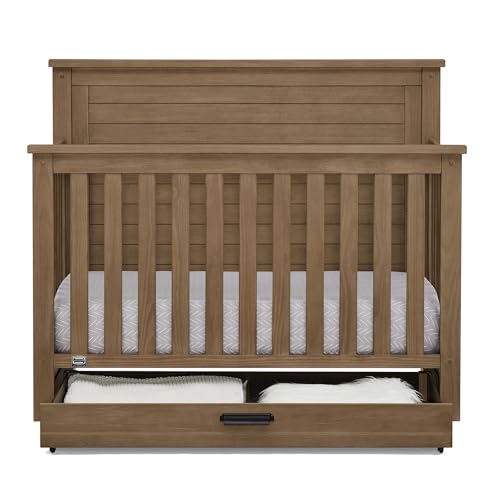 Delta Children Simmons Kids Caden 6-in-1 Convertible Crib with Trundle Drawer, Greenguard Gold Certified, Rustic Mist