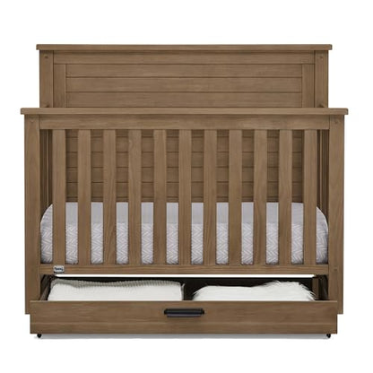 Delta Children Simmons Kids Caden 6-in-1 Convertible Crib with Trundle Drawer, Greenguard Gold Certified, Rustic Mist