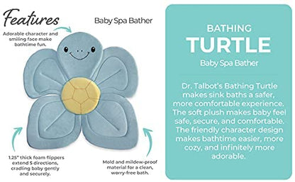 Nuby Turtle Baby Bath Cushion for Bathtub or Sink, Soft and Easy to Dry Fabric, 0-6 Months, Turquoise
