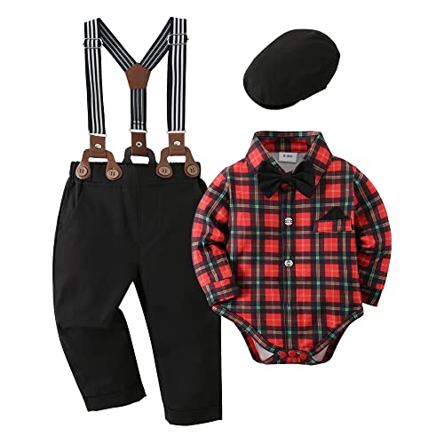 YUEMION Baby Boy Clothes Wedding Outfit Suits, 0-18 Months Infant Boy Gentleman Set, Dress Shirt+Vest+Suspender Pants+Bowtie