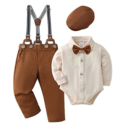 YUEMION Baby Boy Clothes Wedding Outfit Suits, 0-18 Months Infant Boy Gentleman Set, Dress Shirt+Vest+Suspender Pants+Bowtie