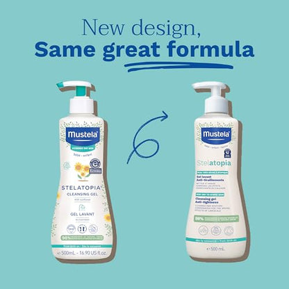 Mustela Stelatopia Eczema-Prone Skin Cleansing Gel - Baby Face & Body Wash with Natural Avocado & Sunflower Oil - Fragrance-Free & Tear Free - Various Sizes