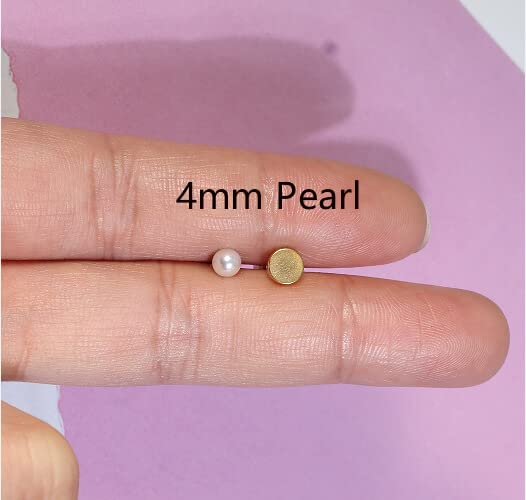 6mm Pearl Stud Earrings Flat Screw Back,14K Gold Pearl Cartilage Helix Earrings Hypoallergenic 316L Surgical Steel Piercing Jewelry Gift for Girls Women Toddlers(6mm Pearl, Gold)
