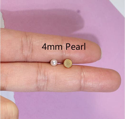 6mm Pearl Stud Earrings Flat Screw Back,14K Gold Pearl Cartilage Helix Earrings Hypoallergenic 316L Surgical Steel Piercing Jewelry Gift for Girls Women Toddlers(6mm Pearl, Gold)