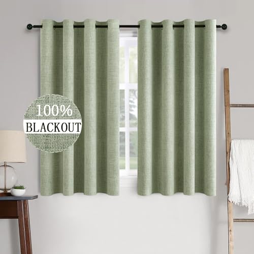 MIULEE 100% Blackout Linen Textured Curtains for Bedroom Solid Thermal Insulated Natural Beige Grommet Room Darkening Curtains & Drapes Luxury Decor for Living Room Nursery 52 x 84 Inch (2 Panels)