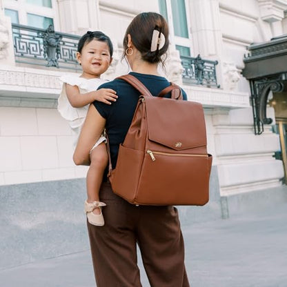 Freshly Picked Classic II Diaper Bag Backpack, Wipeable Vegan Leather With Changing Pad (Sage Green V2)