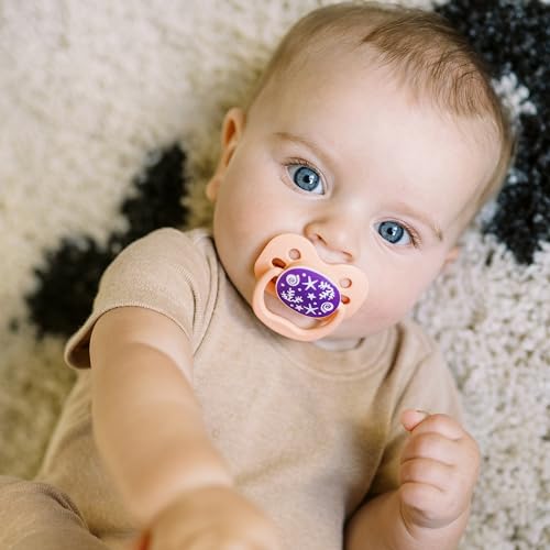 Dr. Brown's Advantage Glow-in-the-Dark Baby Pacifier, Fully Symmetrical Soother with Soft Silicone Bulb, Lavender Love-Coral Ocean, 0-6m, BPA Free, 4 Pack