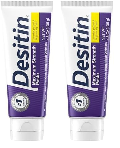 Desitin Maximum Strength Baby Diaper Rash Cream, 40% Zinc Oxide for Treatment, Relief & Prevention, Hypoallergenic, Phthalate- & Paraben-Free Paste, Protects Skin for 12 Hours, 4.8 oz