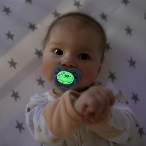 Dr. Brown's Advantage Glow-in-the-Dark Baby Pacifier, Fully Symmetrical Soother with Soft Silicone Bulb, Lavender Love-Coral Ocean, 0-6m, BPA Free, 4 Pack