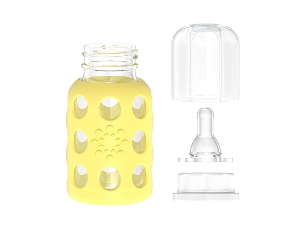 Lifefactory Glass Baby Bottles with Silicone Protection - 2-Pack, 4 oz Bottles, Pink & Banana