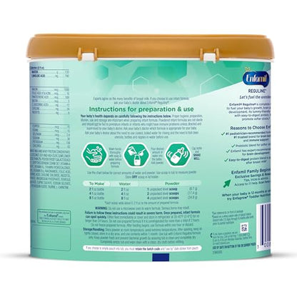 Enfamil Reguline Baby Formula, Milk-Based Infant Nutrition, Dual Prebiotics for Soft, Comfortable Stools within 1 Week of Use, Omega-3 DHA for Immune Support, Reusable Powder Tub, 19.5 Oz