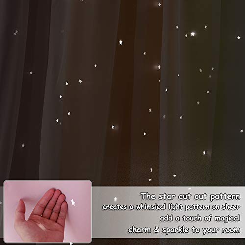 NICETOWN Nursery Curtains for Kids, Farmhouse Blackout Curtain Panels for Bedroom, Double Layer Star Hollow-Out Grommet Aesthetic Living Room Toddler Window Curtains, 2 Pcs, W52 x L84, Biscotti Beige