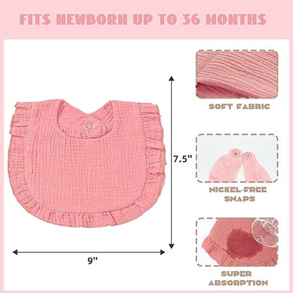 6 Pack Muslin Baby Bibs for Baby Girls, Muslin Bibs Drool Bandana Bibs (Sweet Pink)