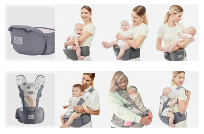 Bebamour Baby Carrier Newborn to Toddler-2 in 1 Hip Seat & Carrier Front and Back Carry with Head Hood & 3 Pieces Teething Pads& Waist Extenders & Storage Bag 0-36 Months (Green)