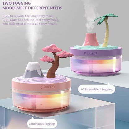 Mini Portable Desktop Humidifiers for Bedroom,Small Humidifier with Cherry Tree,Quiet,Cool Mist, Auto Off,7 Colors Night Light,320ml Air Humidifier Home Office Travel(PINK)
