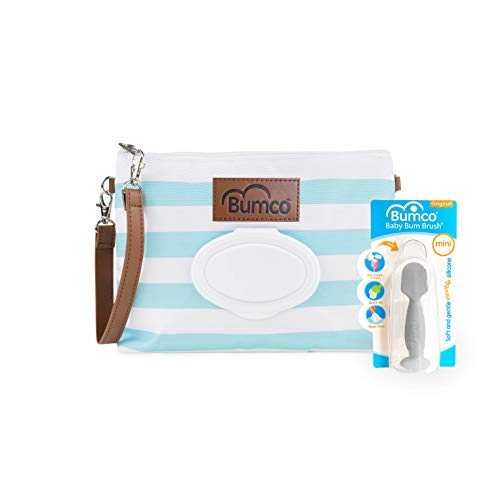 Bumco Diaper Clutch Bag with Refillable Wipes Dispenser - Water Resistant, Lightweight Diaper Pouch with on the go Wipes Dispenser, Portable Baby Wipe Dispenser, (Pink Stripes)