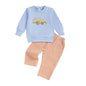 Toddler Baby Boy Fall Winter Outfit Long Sleeve Excavator Embroidery Pullover Plaid Wide Leg Pants Infant Clothes