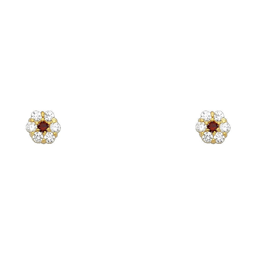 14k Yellow Gold Flower Stud Earrings with Screw Back - 12 Different Color Available