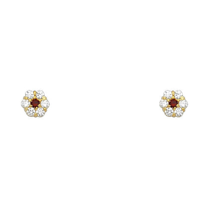 14k Yellow Gold Flower Stud Earrings with Screw Back - 12 Different Color Available