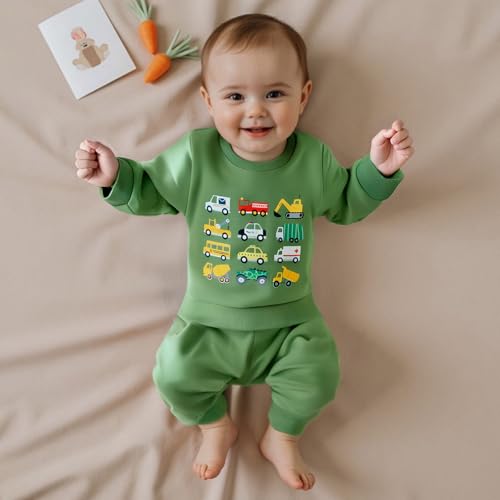 Fernvia Baby Boy Fall Winter Clothes Toddler Kids Solid Outfits Vehicle Long Sleeve Sweatshirt Tops + Joggers Pants Set