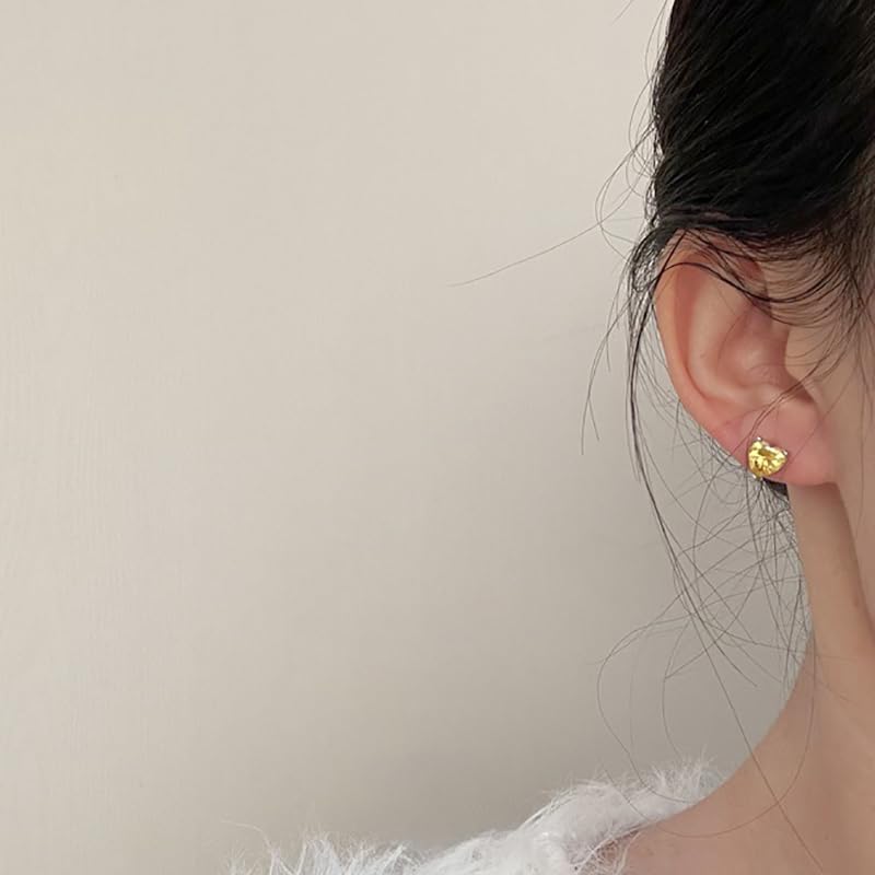 14K Gold Plated Stud Earrings 925 Sterling Silver Post Earrings Heart Love Cubic Zirconia Stud Earrings Small Cute for Women