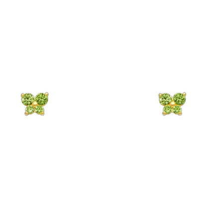 14k REAL Yellow Gold Butterfly Stud Earrings with Screw Back- 12 Different Color Available