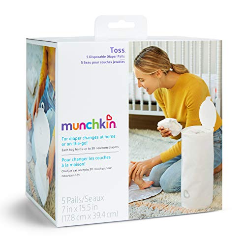 Munchkin® Toss™ Portable Disposable Diaper Pail, Holds up to 150 Newborn Diapers, 5 Pack, White