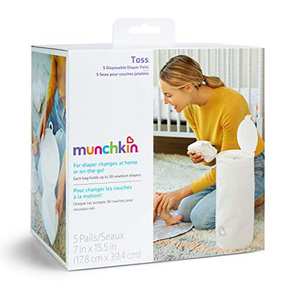 Munchkin® Toss™ Portable Disposable Diaper Pail, Holds up to 150 Newborn Diapers, 5 Pack, White