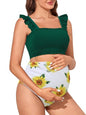 Summer Mae Maternity High Waist Bikini Swimsuit Two Piece Ruffled Hem Cute Bathing Suit Floral Pregnancy Swimwear