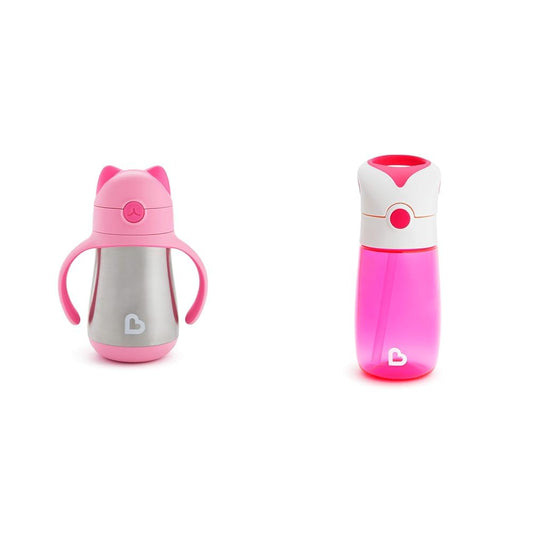 Munchkin Cool Cat Sippy Cup for Toddlers, Stainless Steel Straw Cup, 8 Ounce, Pink