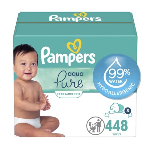 Pampers Baby Wipes Aqua Pure, 99% water-based wipes, Hypoallergenic and Unscented Infant Wipe, 896 Total (16 Flip-Top Packs)