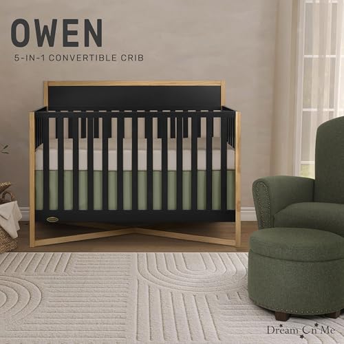 Dream On Me Owen 5-in-1 Convertible Crib in White Oak, Greenguard Gold & JPMA Certified Baby Crib, Converts from Crib to Toddler Bed, Day Bed, Kids Sofa & Full Size Bed