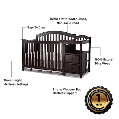 SORELLE FURNITURE Berkley Crib and Changer with Slat Panel Back Classic -in- Convertible Diaper Changing Table Non-Toxic Finish Wooden Baby Bed Toddler Childs Daybed Full-Size Nursery - White