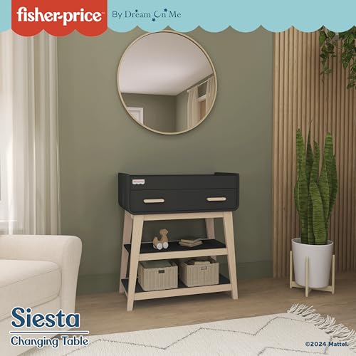 Fisher-Price Iris/Siesta Changing Table by Dream On Me, Blush Pink, JPMA & Greenguard Gold Certified, with a Bottom Closed Drawer and Two Open Shelves for Storage