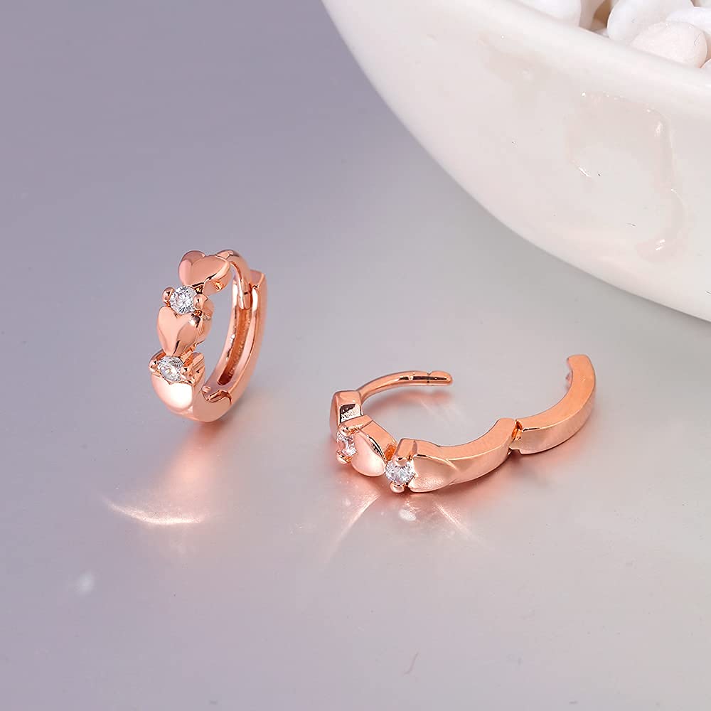 CiNily 14K White Gold Plated Small Hoop Earrings for Women Girls Heart Cubic Zirconia Hypoallergenic Earrings