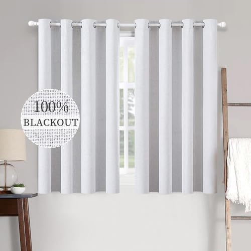MIULEE 100% Blackout Linen Textured Curtains for Bedroom Solid Thermal Insulated Natural Beige Grommet Room Darkening Curtains & Drapes Luxury Decor for Living Room Nursery 52 x 84 Inch (2 Panels)