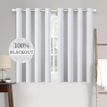 MIULEE 100% Blackout Linen Textured Curtains for Bedroom Solid Thermal Insulated Natural Beige Grommet Room Darkening Curtains & Drapes Luxury Decor for Living Room Nursery 52 x 84 Inch (2 Panels)