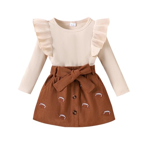 Noubeau Toddler Baby Girls Plaid Outfits Knit Ribbed Sweatshirt Shirt Tops Red Plaid Belt Skirt Fall Winter Clothes