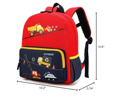 Car Dinosaur Kids Toddler Backpack for Boys and Girls Children Waterproof Preschool Bag(Red Music Party)