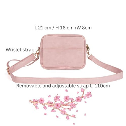 Crossbody Diaper Bag Purse with Wipes Dispenser - Stylish Vegan Leather Baby Wipes Holder Clutch for Women - Multipurpose Luxury Diaper Bag Pouch Can Hold 20-30 Various Types of Wipes - Pink