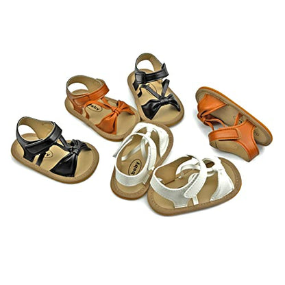 GAISUMMI Baby Girls Sandals Summer Bowknot Infant Crib Shoes Toddler Pu Leather Soft Rubber Sole First Walkers