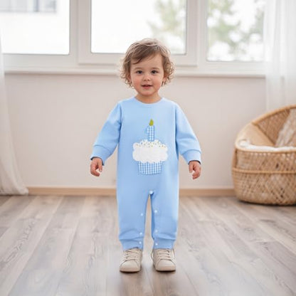 GOOCHEER First Birthday Baby Boy Outfit Fall 1 Cake Embroidery Ruffle Long Sleeve Romper Jumpsuit Cake Smash Clothes