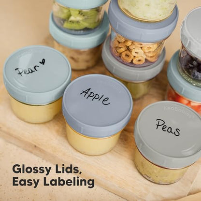 KeaBabies 4pk 8oz & 4pk 4oz Glass Baby Food Containers with Lids - Leak-Proof,Microwavable Small Glass Jars,Baby Purees & Toddler Snack Storage Containers,BPA-Free,Dishwasher & Freezer Safe(Musk Dusk)