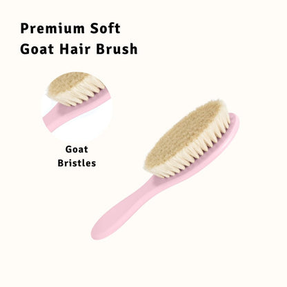 Baby Hair Brush with Soft Goat Bristles - Wooden Cradle Cap Brush for Newborns, Infants, Toddlers, and Kids - Gentle Scalp Grooming and Styling for Baby Girls and Boys (Sky)