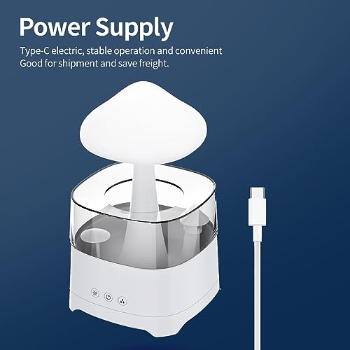Diffuserlove Rain Diffuser Cloud Humidifier Water Drip Diffuser Humidifier 450ML with Remote Mushroom Lamp Humidifier Rain Sounds Humidifier